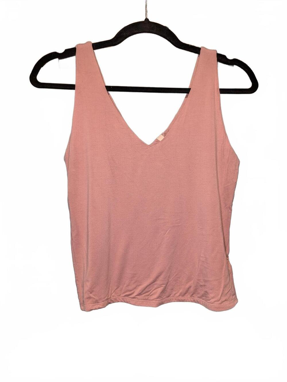 Pink Sleeveless V-Neck Cropped Tank Top-Large